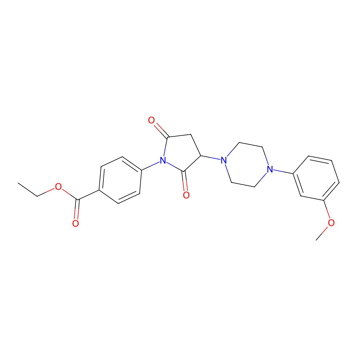 Ethyl 4-{3-[4-(3-methoxyphenyl)piperazin-1-yl]-2,5-dioxopyrrolidin-1-yl}benzoate molecular structure, CAS 488744-37-2