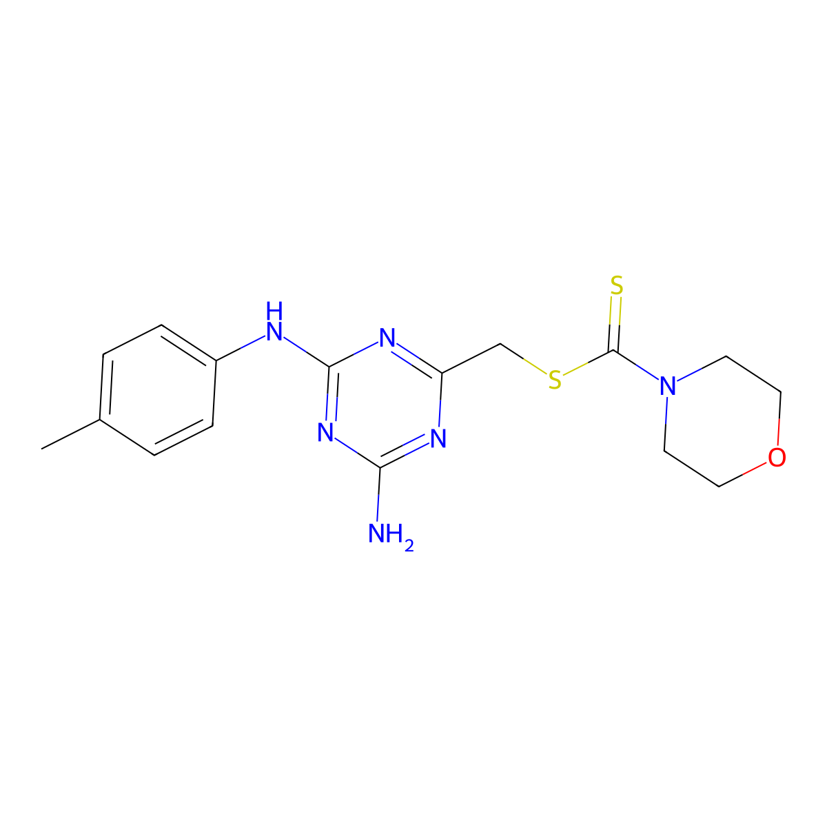 4-Morpholinecarbodithioic acid [4-amino-6-(4-methylanilino)-1,3,5-triazin-2-yl]methyl ester molecular structure, CAS 488744-45-2