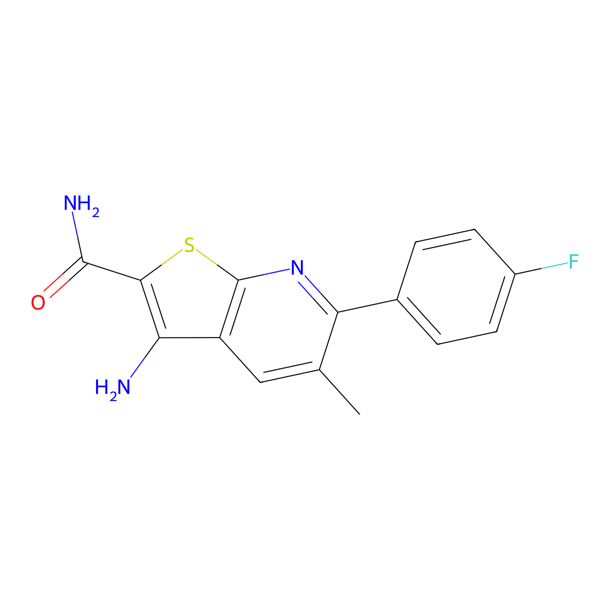 3-Amino-6-(4-fluorophenyl)-5-methylthieno[2,3-b]pyridine-2-carboxamide molecular structure, CAS 488745-20-6