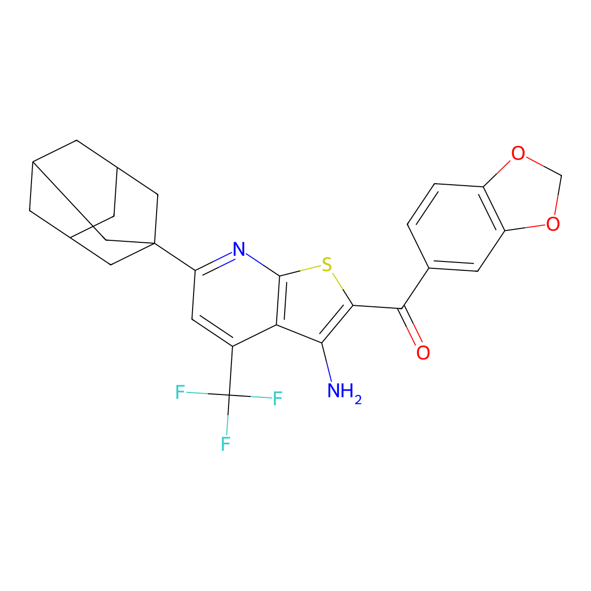 [6-(1-Adamantyl)-3-amino-4-(trifluoromethyl)thieno[2,3-b]pyridin-2-yl](1,3-benzodioxol-5-yl)methanone molecular structure, CAS 488745-28-4