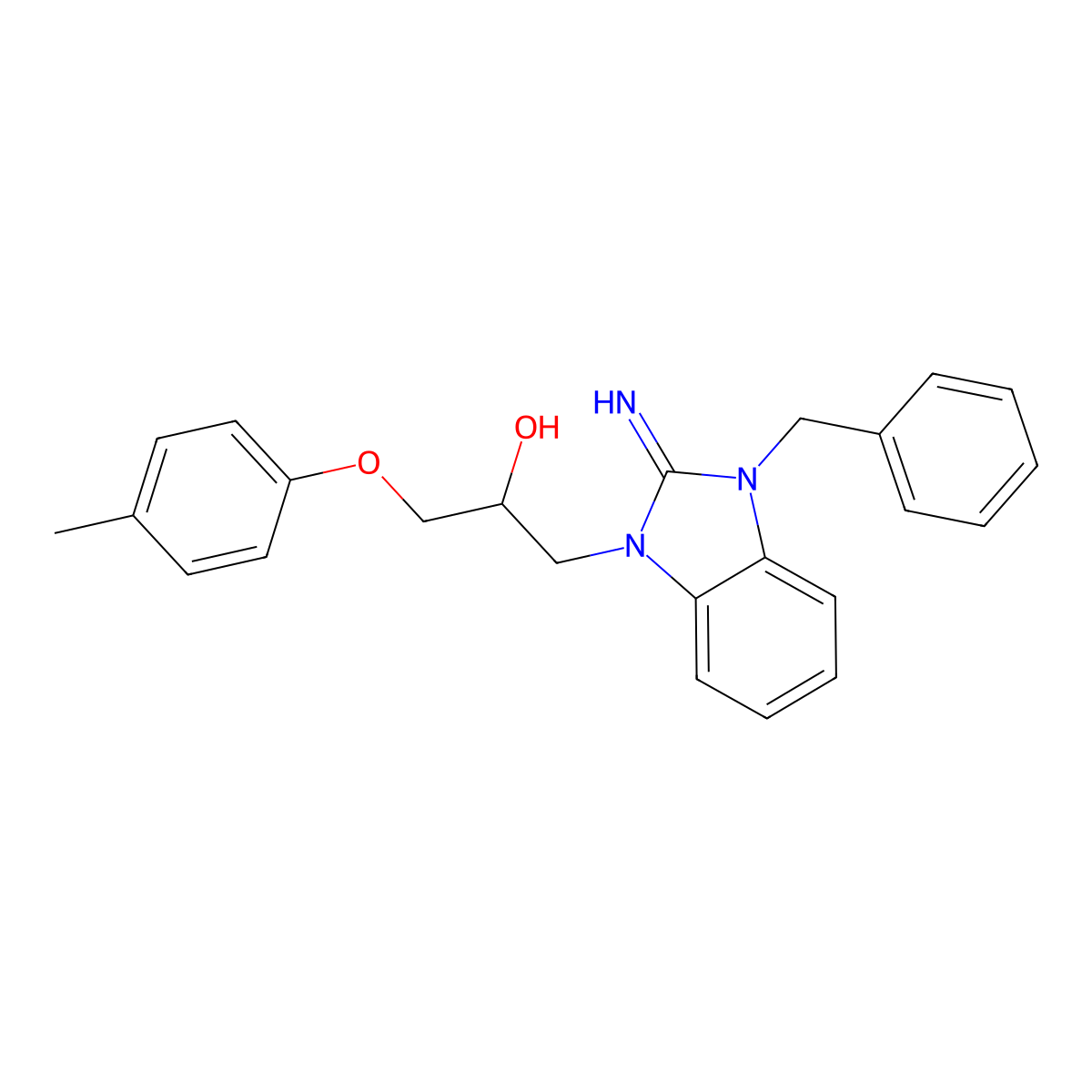 1-(3-benzyl-2-imino-2,3-dihydro-1H-benzo(d)imidazol-1-yl)-3-(p-tolyloxy)propan-2-ol molecular structure, CAS 488745-62-6