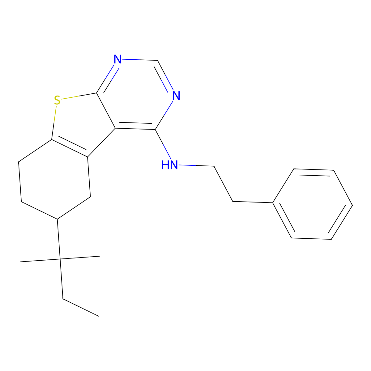 6-(2-methylbutan-2-yl)-N-(2-phenylethyl)-5,6,7,8-tetrahydro[1]benzothieno[2,3-d]pyrimidin-4-amine molecular structure, CAS 488745-75-1