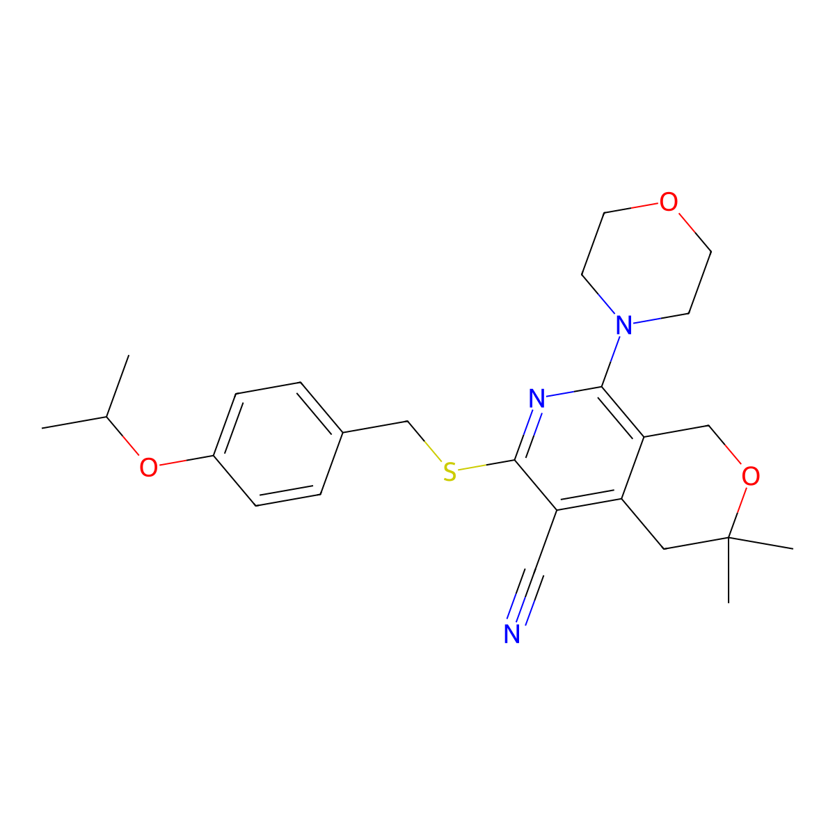 3,3-Dimethyl-8-morpholin-4-yl-6-[(4-propan-2-yloxyphenyl)methylsulfanyl]-1,4-dihydropyrano[3,4-c]pyridine-5-carbonitrile molecular structure, CAS 488745-85-3