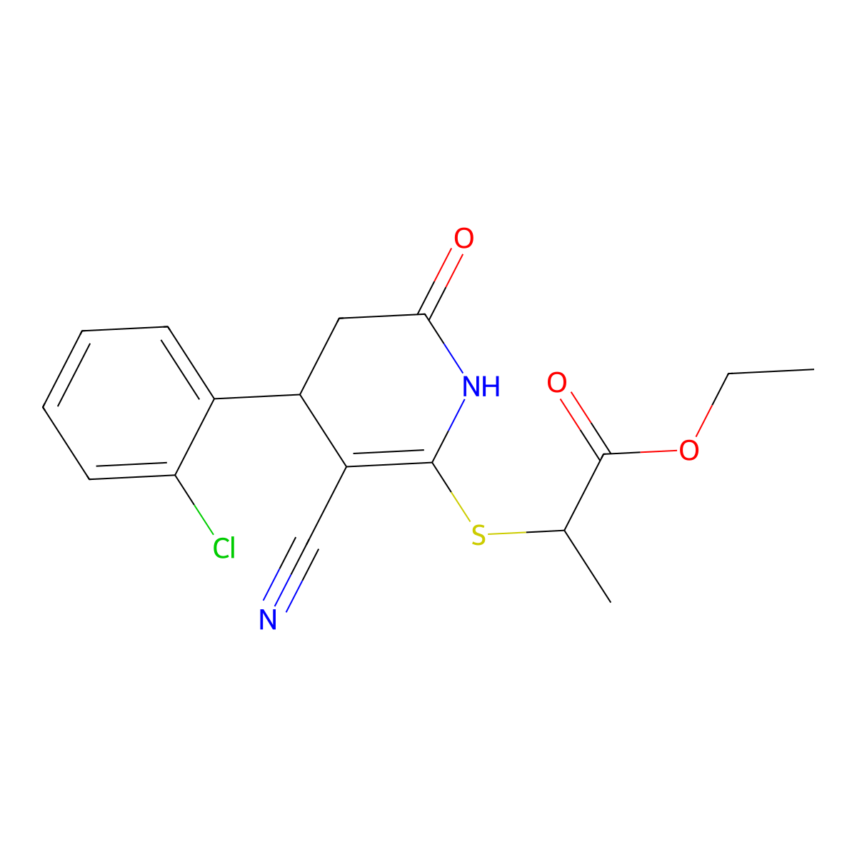 ethyl 2-[[4-(2-chlorophenyl)-5-cyano-2-oxo-3,4-dihydro-1H-pyridin-6-yl]sulfanyl]propanoate molecular structure, CAS 488745-96-6