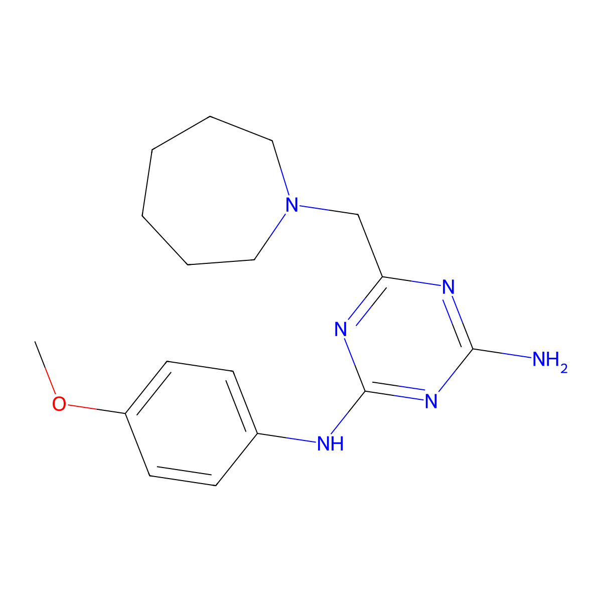6-(azepan-1-ylmethyl)-N-(4-methoxyphenyl)-1,3,5-triazine-2,4-diamine molecular structure, CAS 488745-99-9