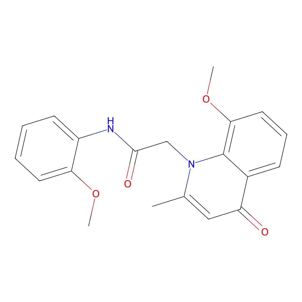 2-(8-methoxy-2-methyl-4-oxo-1-quinolinyl)-N-(2-methoxyphenyl)acetamide molecular structure, CAS 488746-15-2