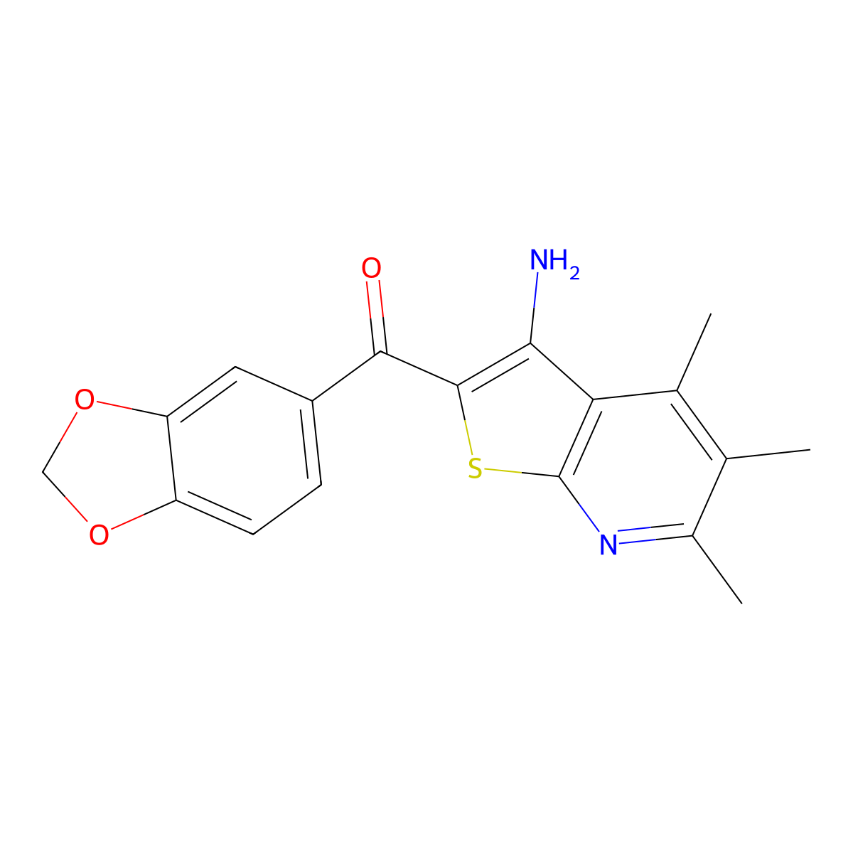 (3-Amino-4,5,6-trimethylthieno[2,3-b]pyridin-2-yl)(1,3-benzodioxol-5-yl)methanone molecular structure, CAS 488746-19-6