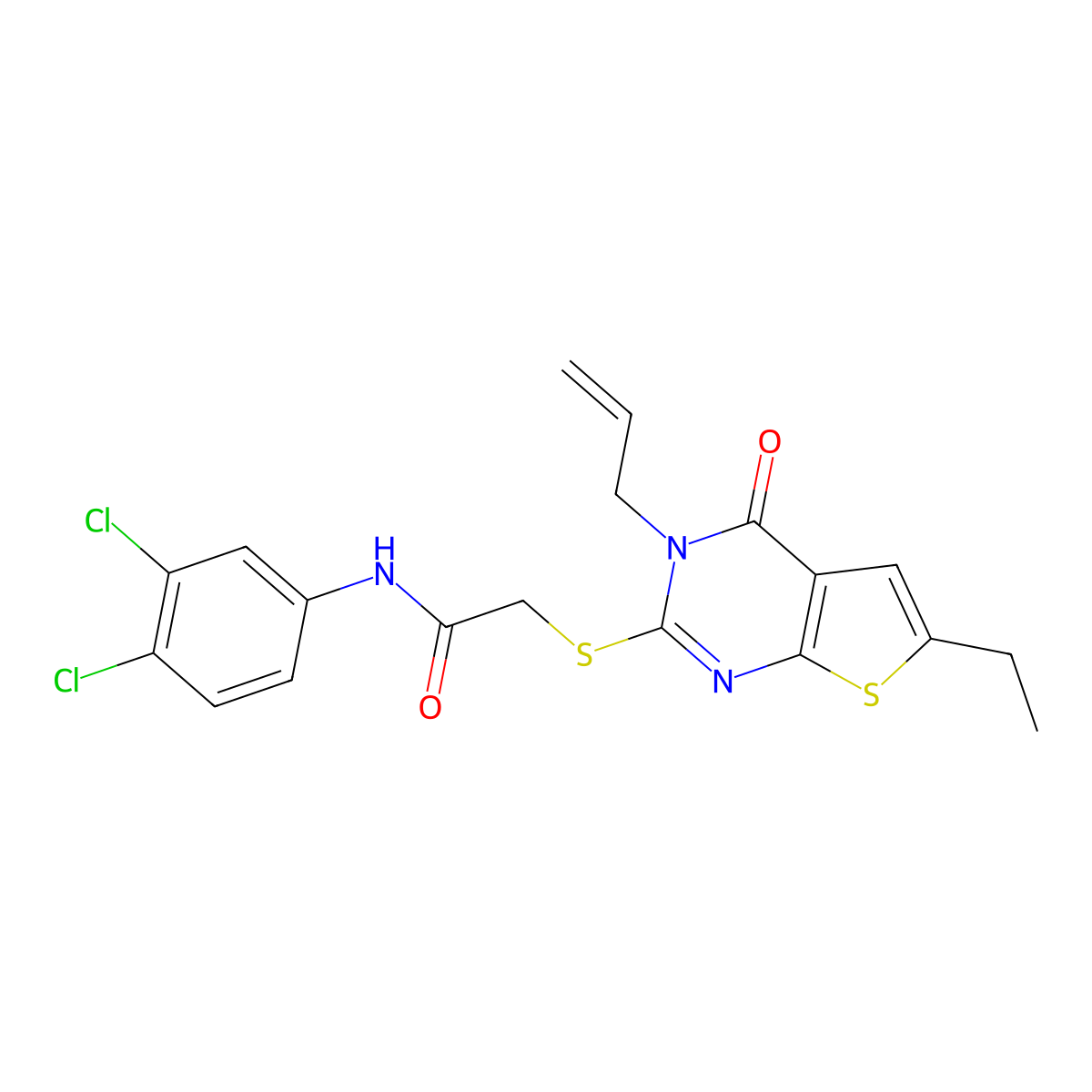 N-(3,4-dichlorophenyl)-2-(6-ethyl-4-oxo-3-prop-2-enylthieno[2,3-d]pyrimidin-2-yl)sulfanylacetamide molecular structure, CAS 488746-22-1