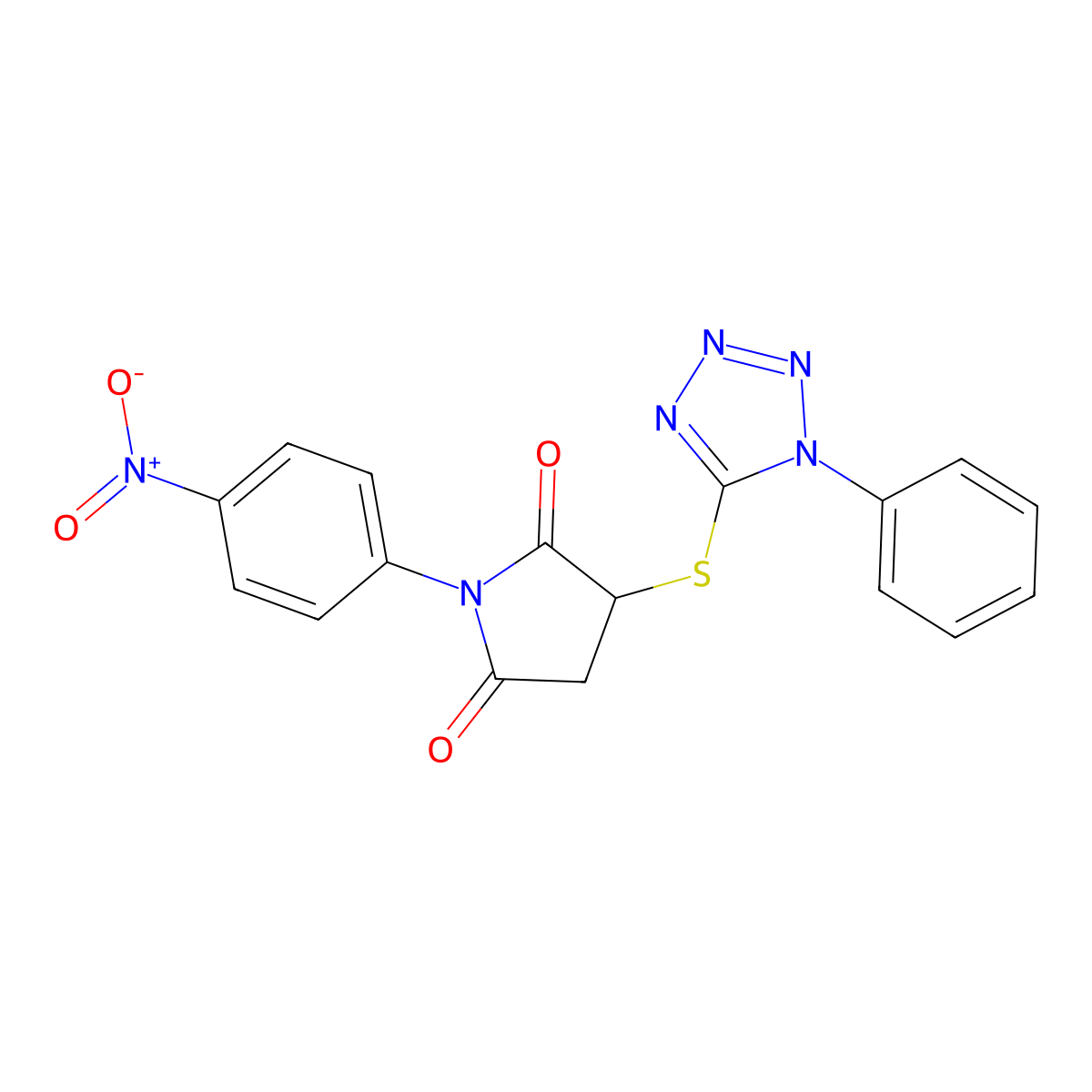 1-(4-nitrophenyl)-3-[(1-phenyl-1H-tetrazol-5-yl)sulfanyl]pyrrolidine-2,5-dione molecular structure, CAS 488746-48-1