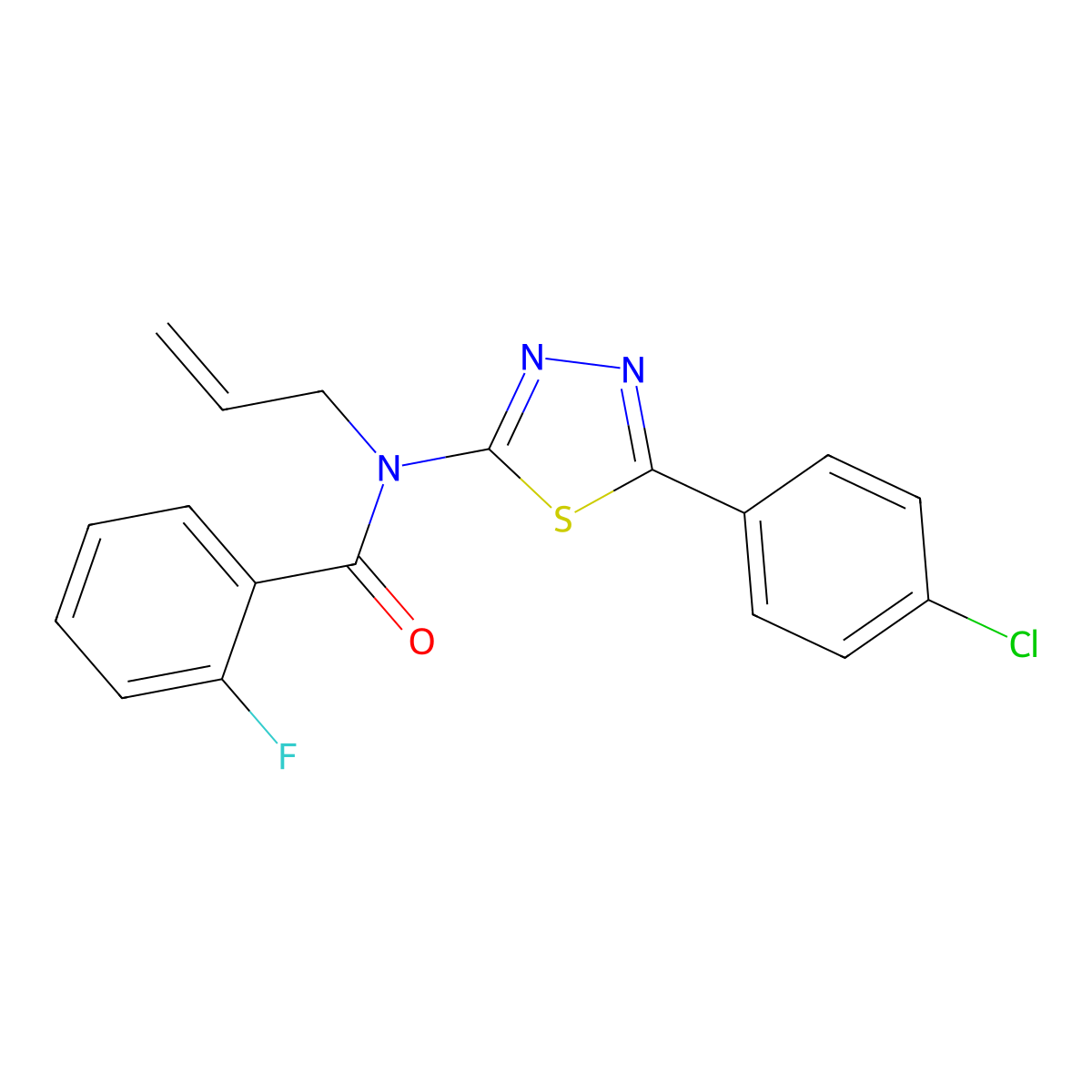 N~1~-allyl-N~1~-[5-(4-chlorophenyl)-1,3,4-thiadiazol-2-yl]-2-fluorobenzamide molecular structure, CAS 488747-09-7
