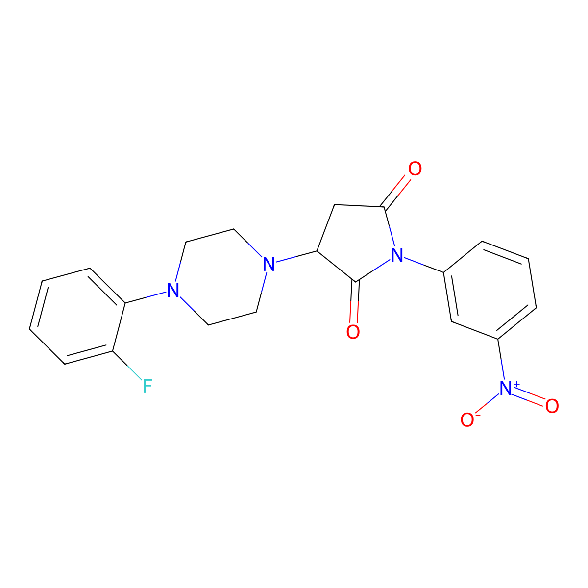 3-[4-(2-Fluorophenyl)piperazin-1-yl]-1-(3-nitrophenyl)pyrrolidine-2,5-dione molecular structure, CAS 488747-20-2