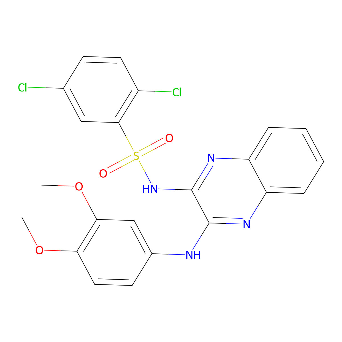 2,5-dichloro-N-{3-[(3,4-dimethoxyphenyl)amino]quinoxalin-2-yl}benzenesulfonamide molecular structure, CAS 488747-25-7