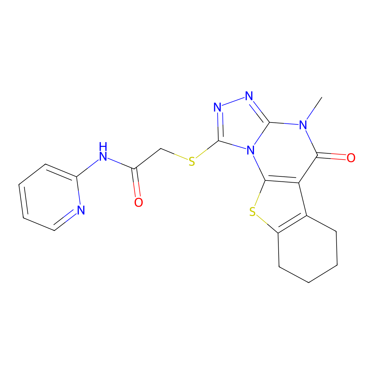 2-((4-methyl-5-oxo-4,5,6,7,8,9-hexahydrobenzo[4,5]thieno[3,2-e][1,2,4]triazolo[4,3-a]pyrimidin-1-yl)thio)-N-(pyridin-2-yl)acetamide molecular structure, CAS 488747-53-1