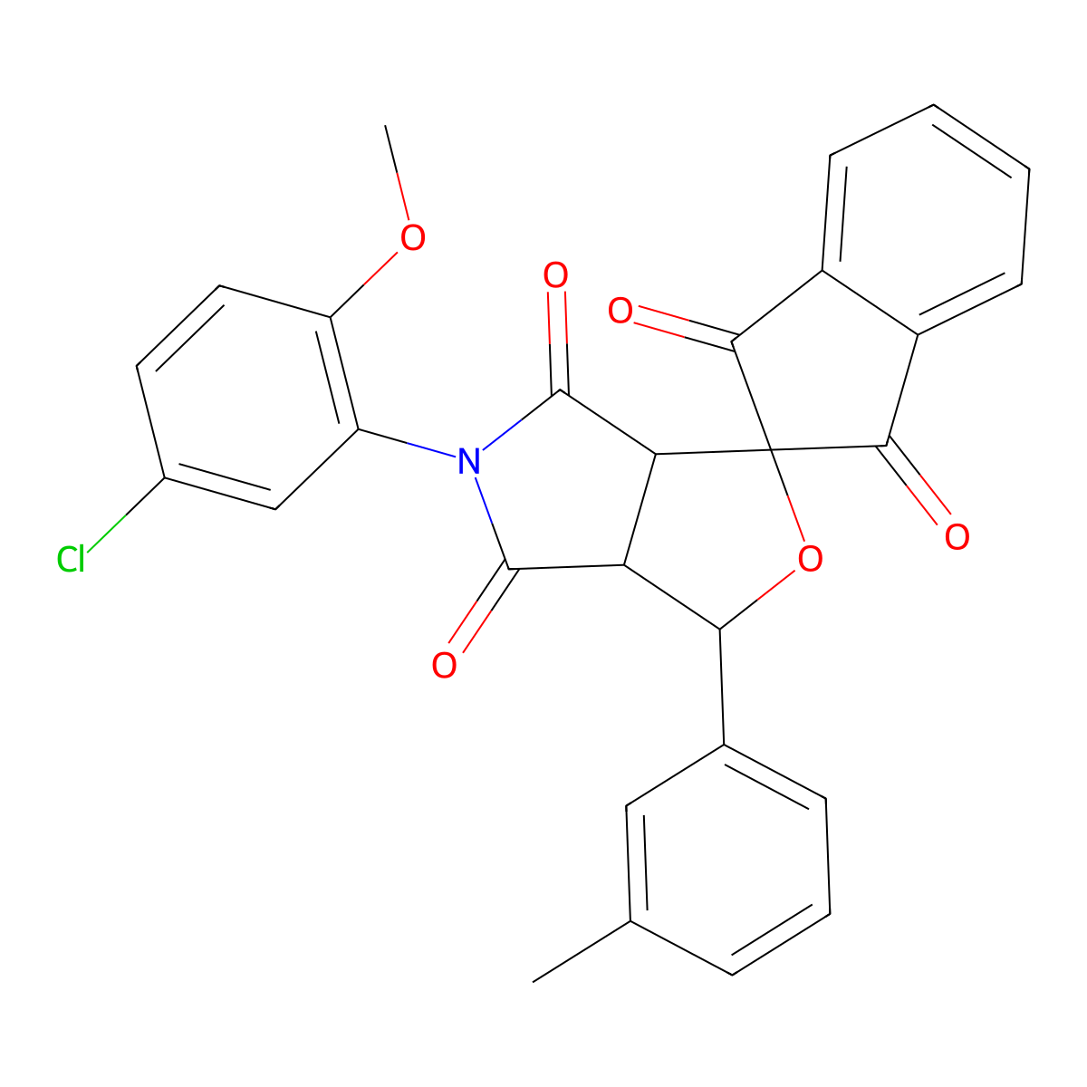 5-(5-chloro-2-methoxyphenyl)-3-(3-methylphenyl)-3a,6a-dihydrospiro[furo[3,4-c]pyrrole-1,2'-indene]-1',3',4,6(3H,5H)-tetrone molecular structure, CAS 488782-60-1