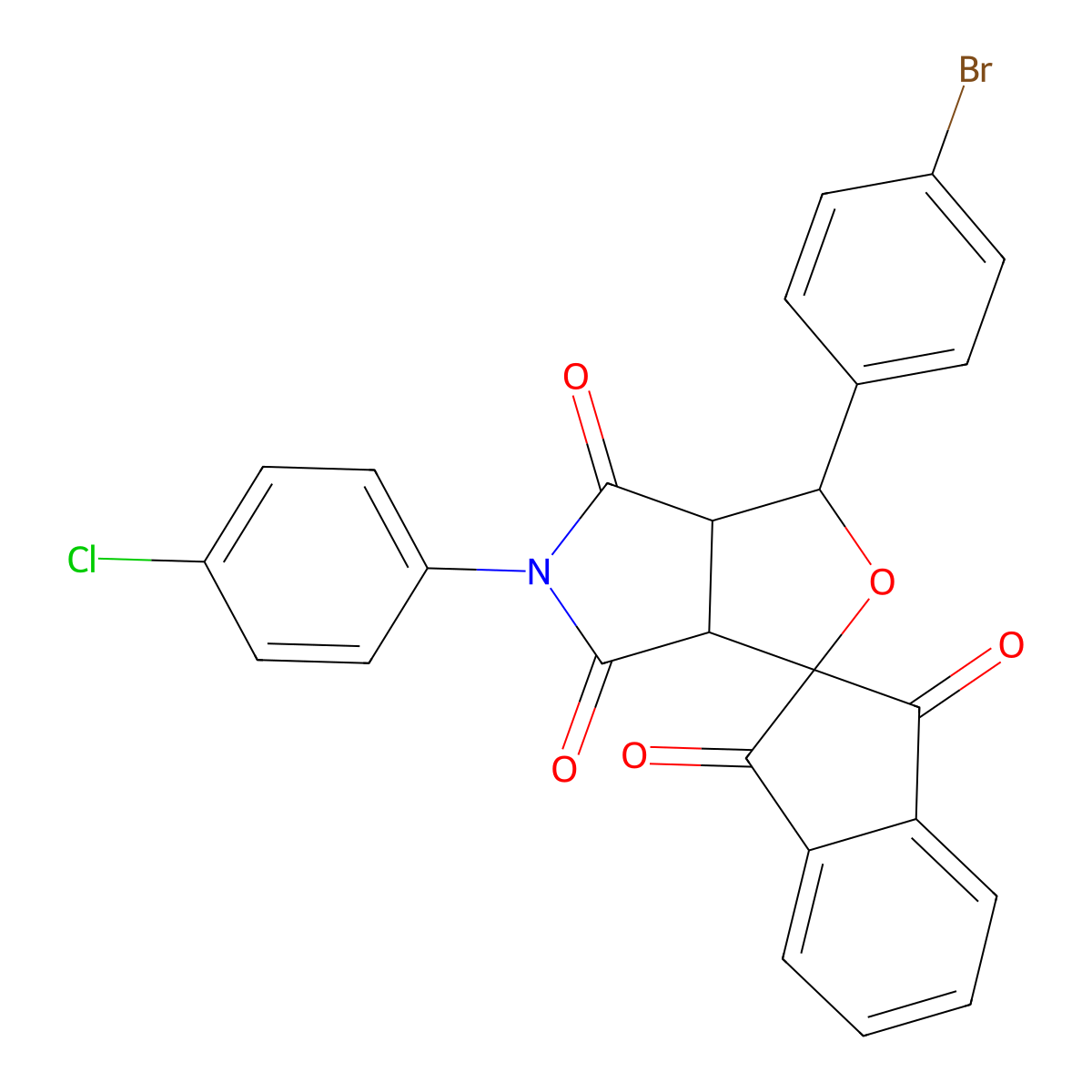 1-(4-bromophenyl)-5-(4-chlorophenyl)spiro[3a,6a-dihydro-1H-furo[3,4-c]pyrrole-3,2'-indene]-1',3',4,6-tetrone molecular structure, CAS 488782-61-2