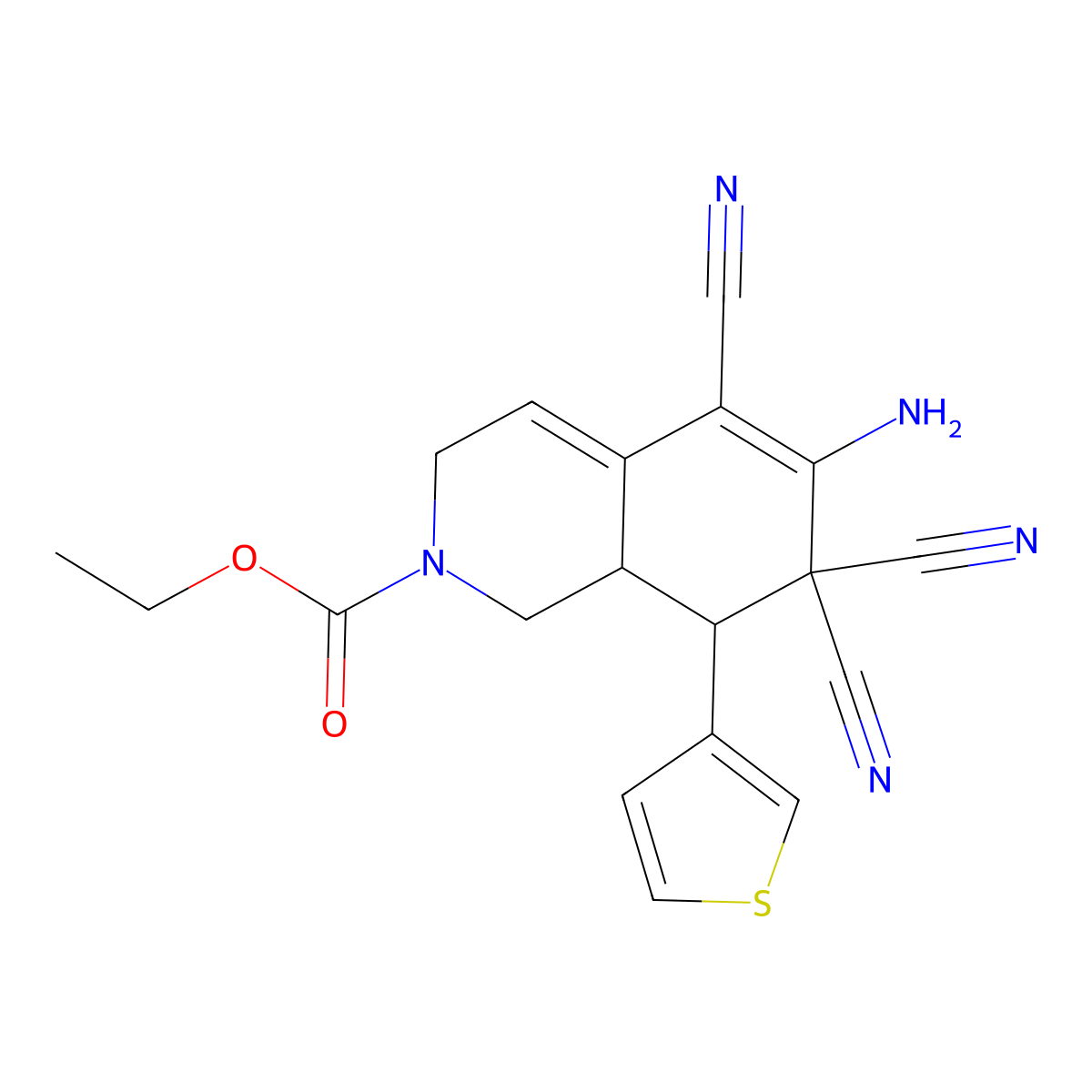ethyl 6-amino-5,7,7-tricyano-8-(3-thienyl)-3,7,8,8a-tetrahydro-2(1H)-isoquinolinecarboxylate molecular structure, CAS 488783-68-2