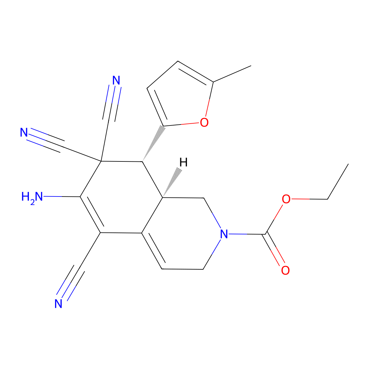 ethyl 6-amino-5,7,7-tricyano-8-(5-methyl-2-furyl)-3,7,8,8a-tetrahydro-2(1H)-isoquinolinecarboxylate molecular structure, CAS 488783-74-0