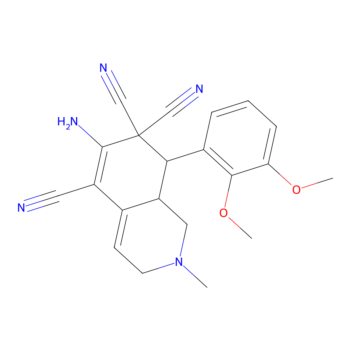 (8R,8aR)-6-amino-8-(2,3-dimethoxyphenyl)-2-methyl-1,3,8,8a-tetrahydroisoquinoline-5,7,7-tricarbonitrile molecular structure, CAS 488783-75-1