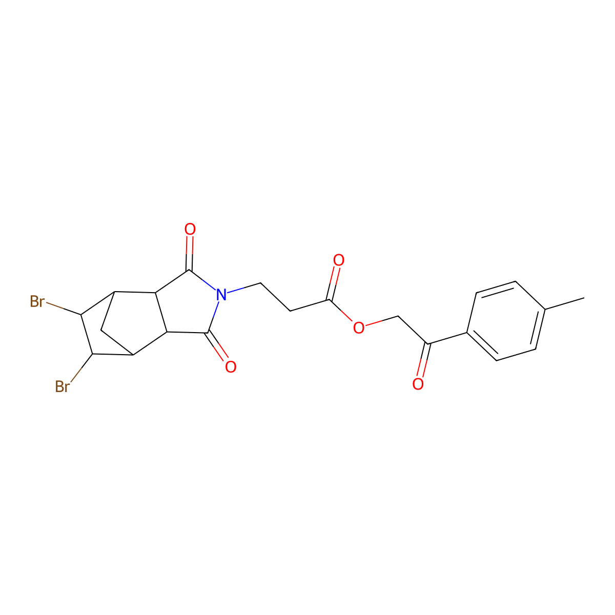 2-(4-methylphenyl)-2-oxoethyl 3-(5,6-dibromo-1,3-dioxooctahydro-2H-4,7-methanoisoindol-2-yl)propanoate molecular structure, CAS 488786-16-9