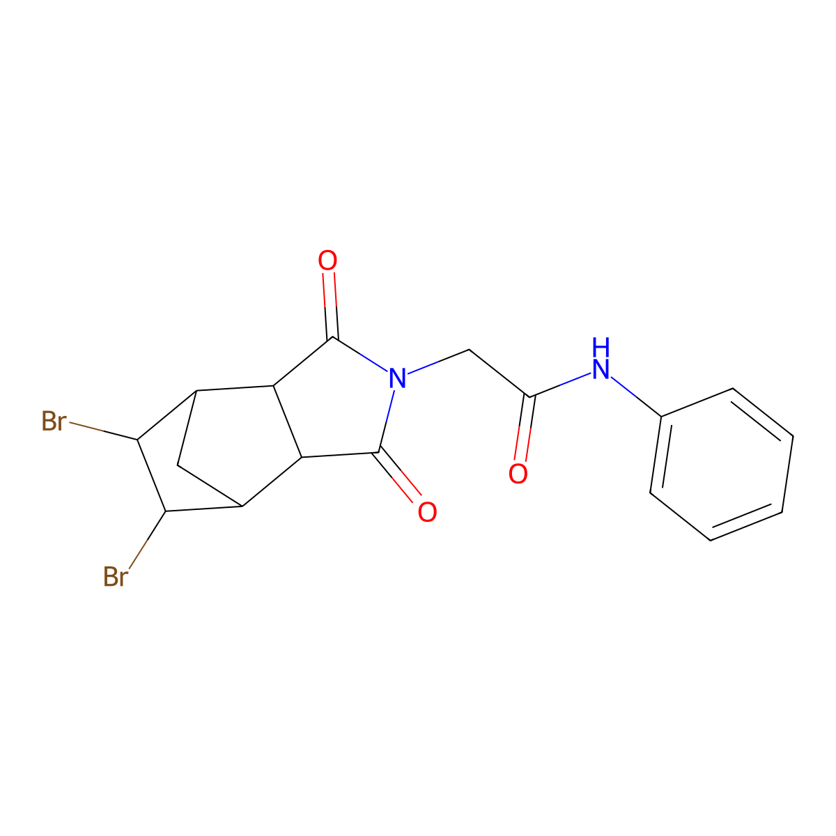 2-(5,6-dibromo-1,3-dioxooctahydro-2H-4,7-methanoisoindol-2-yl)-N-phenylacetamide molecular structure, CAS 488786-64-7