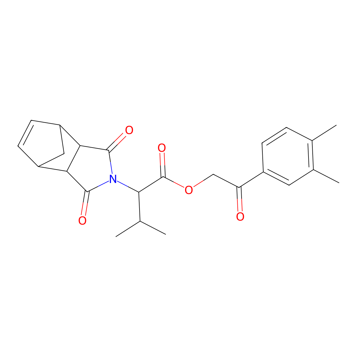 2-(3,4-dimethylphenyl)-2-oxoethyl 2-(1,3-dioxo-1,3,3a,4,7,7a-hexahydro-2H-4,7-methanoisoindol-2-yl)-3-methylbutanoate molecular structure, CAS 488786-77-2