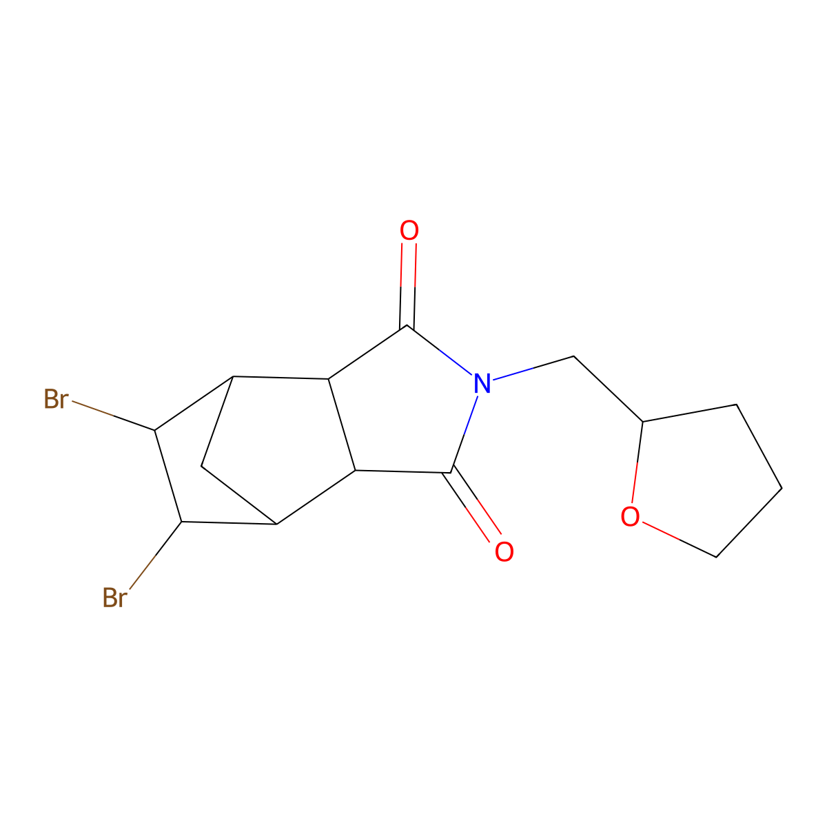 5,6-dibromo-2-(tetrahydrofuran-2-ylmethyl)hexahydro-1H-4,7-methanoisoindole-1,3(2H)-dione molecular structure, CAS 488786-97-6