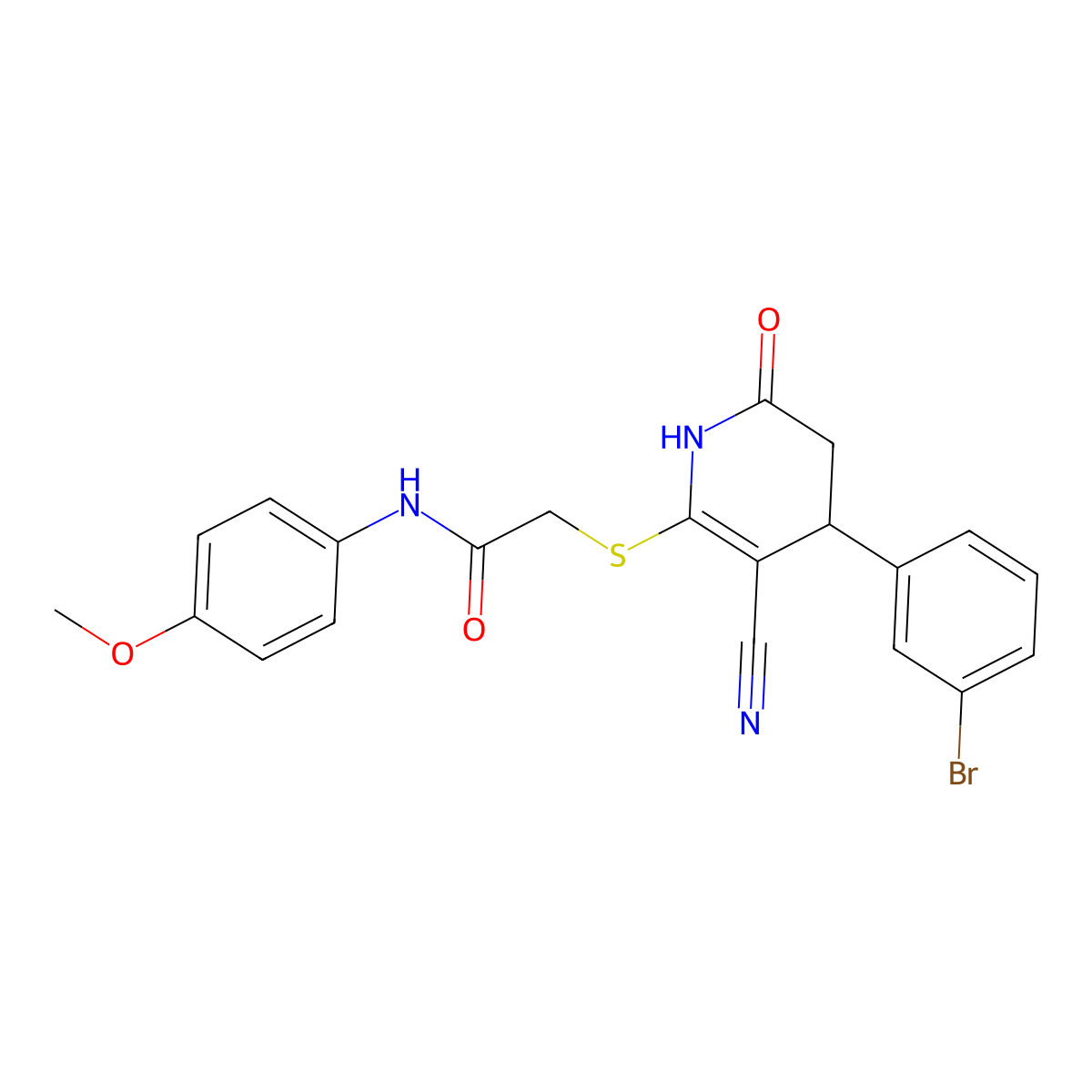 2-[[4-(3-bromophenyl)-5-cyano-2-oxo-3,4-dihydro-1H-pyridin-6-yl]sulfanyl]-N-(4-methoxyphenyl)acetamide molecular structure, CAS 488792-87-6