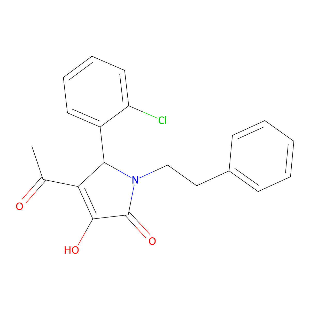 4-acetyl-5-(2-chlorophenyl)-3-hydroxy-1-(2-phenylethyl)-1,5-dihydro-2H-pyrrol-2-one molecular structure, CAS 488793-64-2