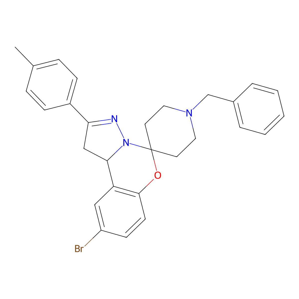 1-Benzyl-9'-bromo-2'-(4-methylphenyl)-1',10b'-dihydrospiro[piperidine-4,5'-pyrazolo[1,5-c][1,3]benzoxazine] molecular structure, CAS 488793-72-2