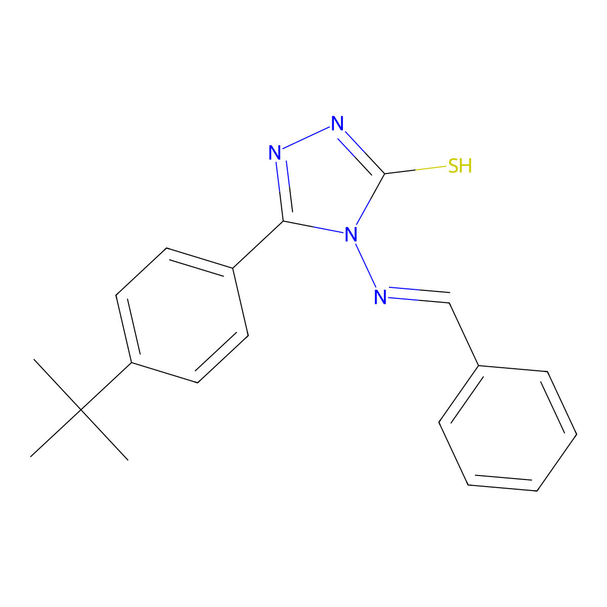 4-(benzylideneamino)-5-(4-(tert-butyl)phenyl)-4H-1,2,4-triazole-3-thiol molecular structure, CAS 488793-91-5