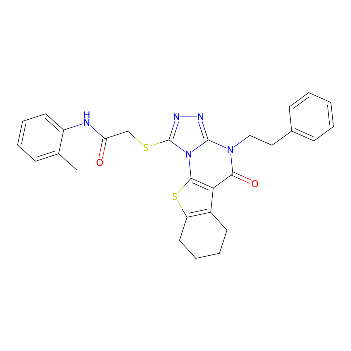 2-((5-oxo-4-phenethyl-4,5,6,7,8,9-hexahydrobenzo[4,5]thieno[3,2-e][1,2,4]triazolo[4,3-a]pyrimidin-1-yl)thio)-N-(o-tolyl)acetamide molecular structure, CAS 488794-64-5