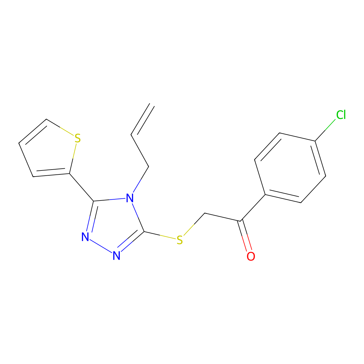 2-{[4-allyl-5-(2-thienyl)-4H-1,2,4-triazol-3-yl]sulfanyl}-1-(4-chlorophenyl)ethanone molecular structure, CAS 488795-41-1