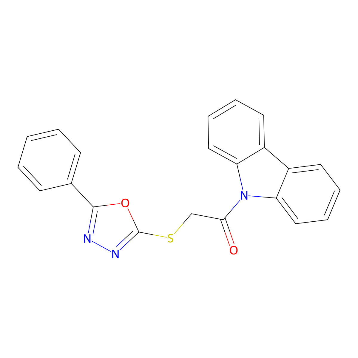 1-(9H-carbazol-9-yl)-2-[(5-phenyl-1,3,4-oxadiazol-2-yl)sulfanyl]ethanone molecular structure, CAS 488795-56-8