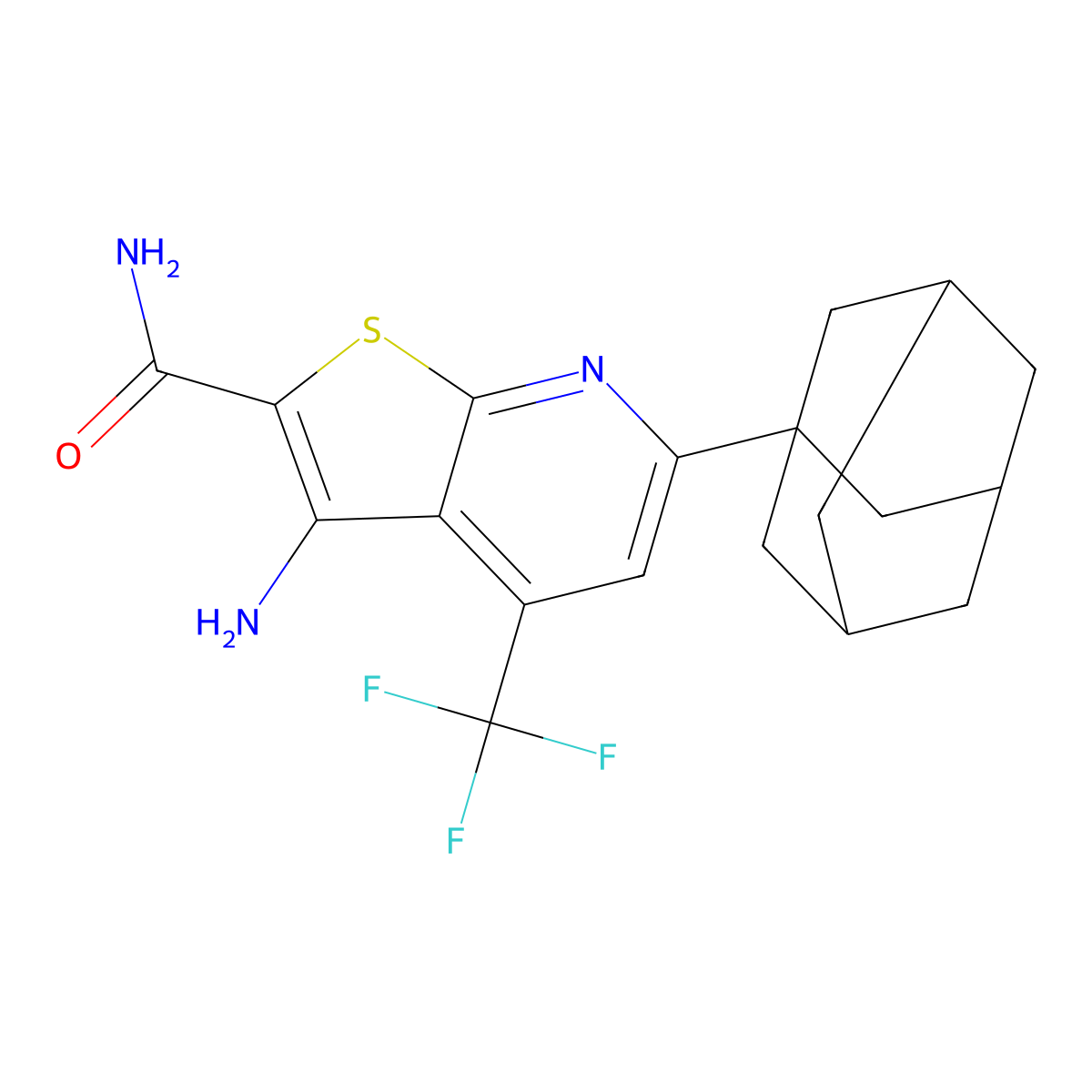 6-(1-Adamantyl)-3-amino-4-(trifluoromethyl)thieno[2,3-b]pyridine-2-carboxamide molecular structure, CAS 488795-66-0