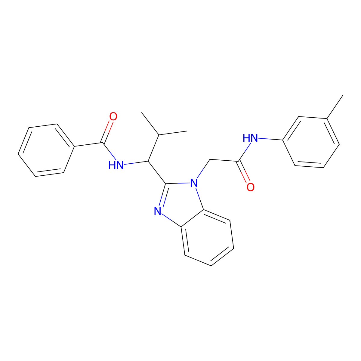 N-[2-methyl-1-(1-{[(3-methylphenyl)carbamoyl]methyl}-1H-1,3-benzodiazol-2-yl)propyl]benzamide molecular structure, CAS 488796-06-1
