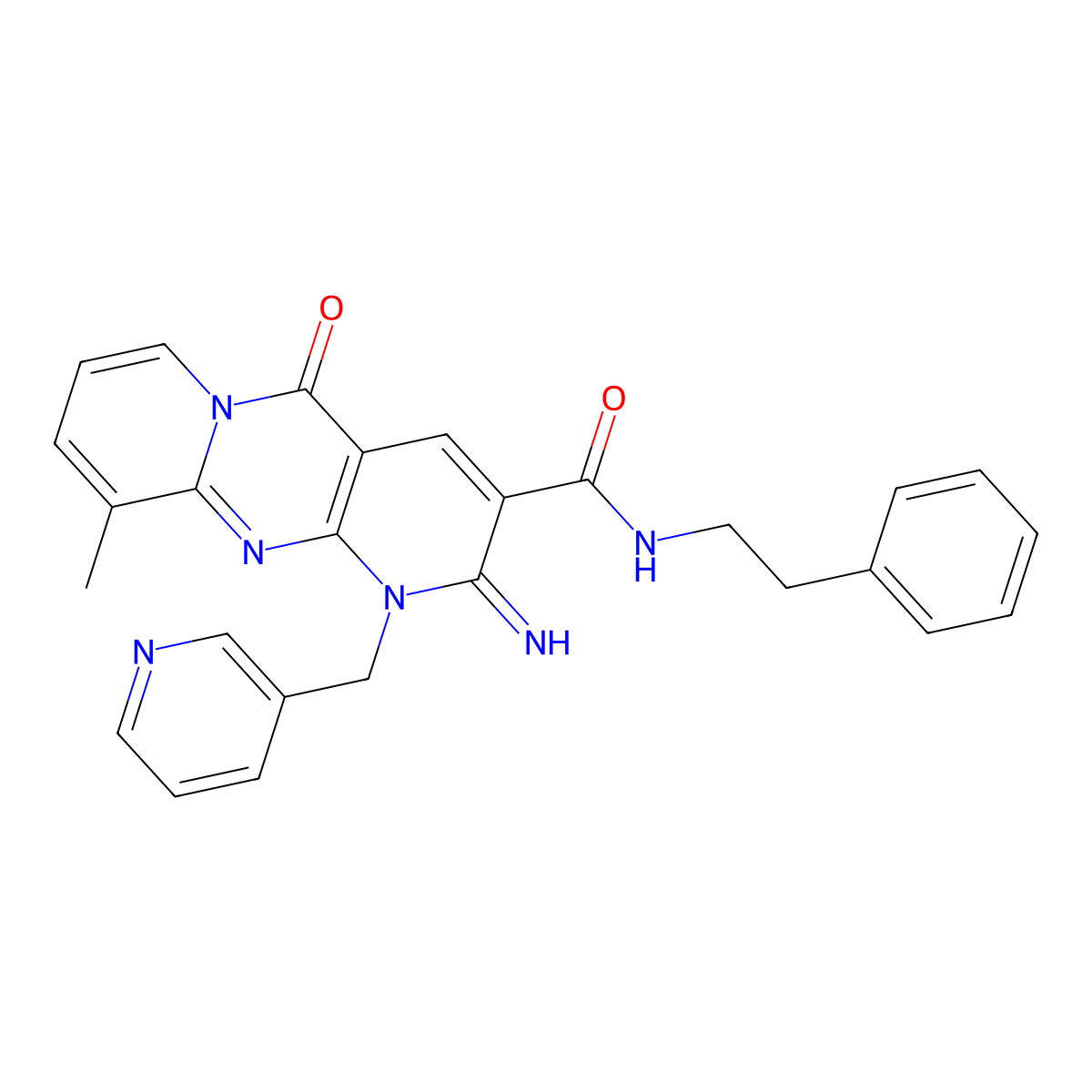 2-Imino-10-methyl-5-oxo-N-(2-phenylethyl)-1-(3-pyridinylmethyl)-1,5-dihydro-2H-dipyrido[1,2-A:2,3-D]pyrimidine-3-carboxamide molecular structure, CAS 488796-47-0