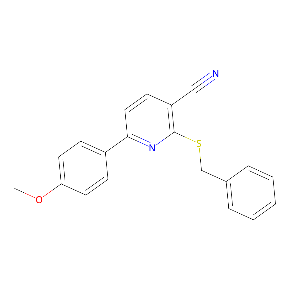 2-Benzylsulfanyl-6-(4-methoxyphenyl)pyridine-3-carbonitrile molecular structure, CAS 488796-78-7