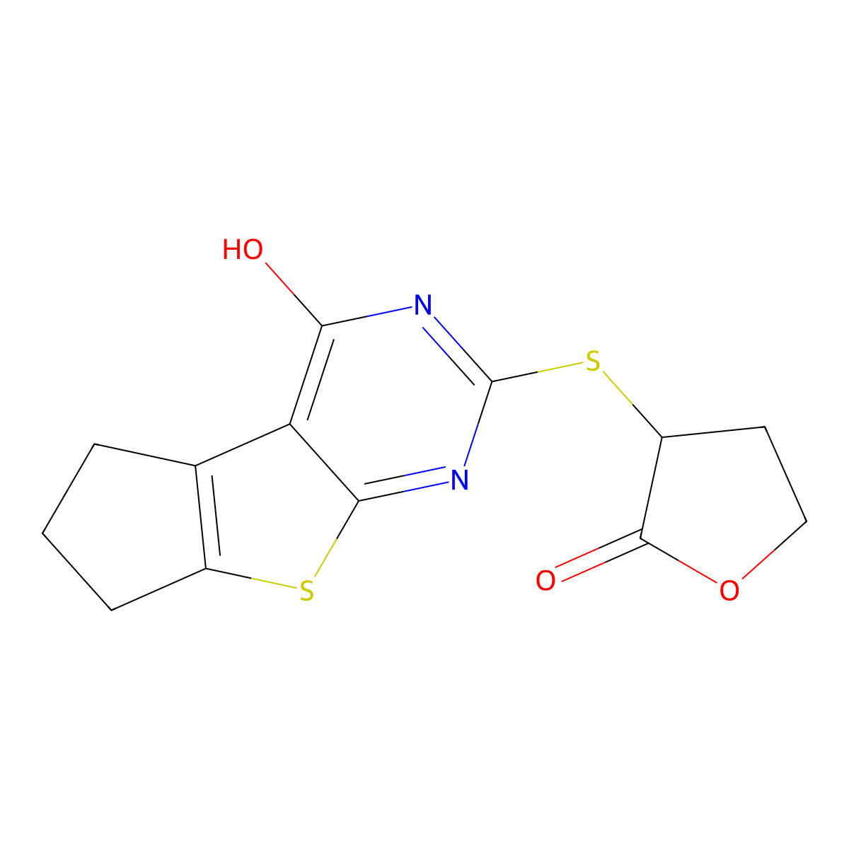 2-((2-oxotetrahydrofuran-3-yl)thio)-6,7-dihydro-3H-cyclopenta[4,5]thieno[2,3-d]pyrimidin-4(5H)-one molecular structure, CAS 488797-10-0