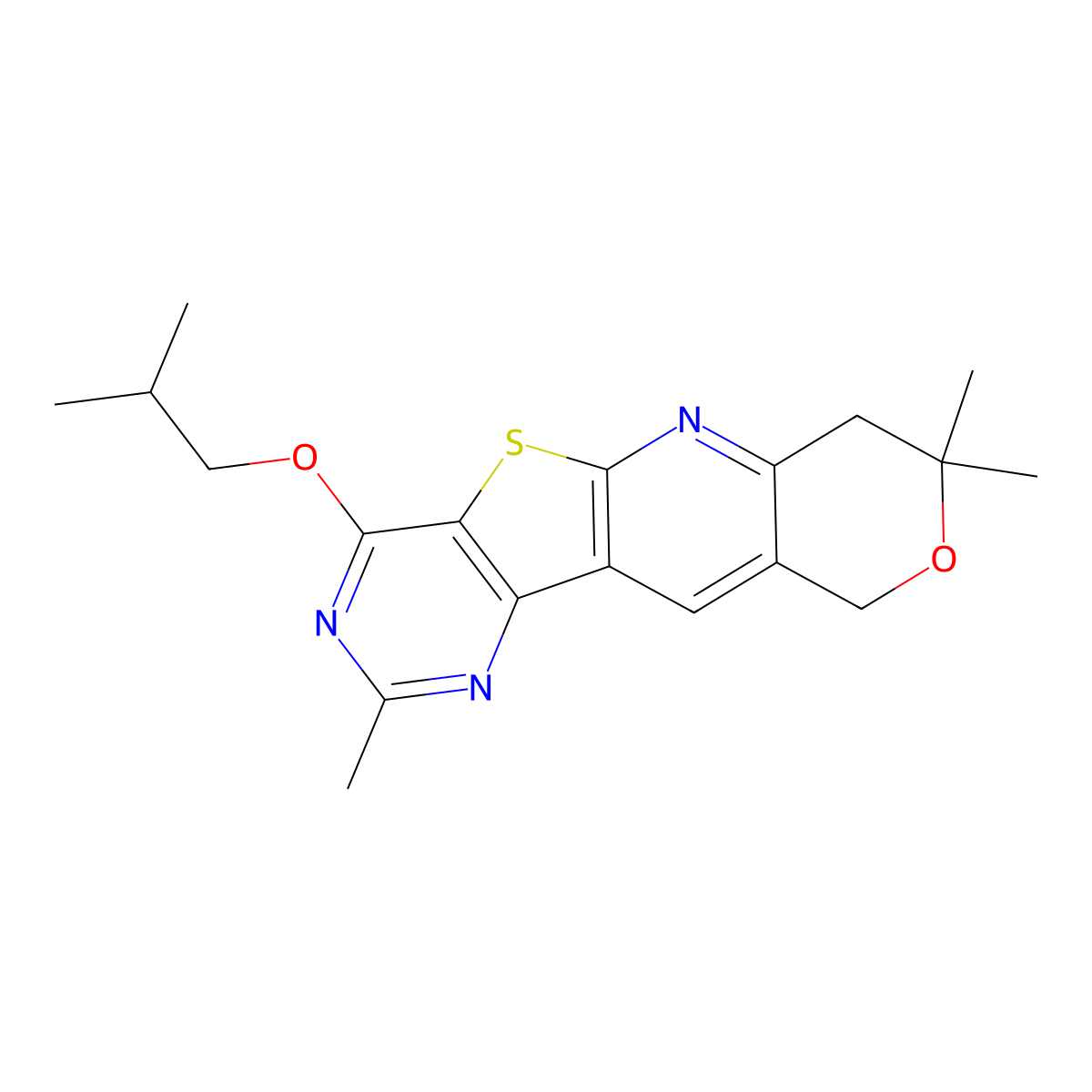 1-Isobutoxy-3,8,8-trimethyl-8,9-dihydro-6H-7-oxa-11-thia-2,4,10-triaza-benzo[b]fluorene molecular structure, CAS 488797-12-2