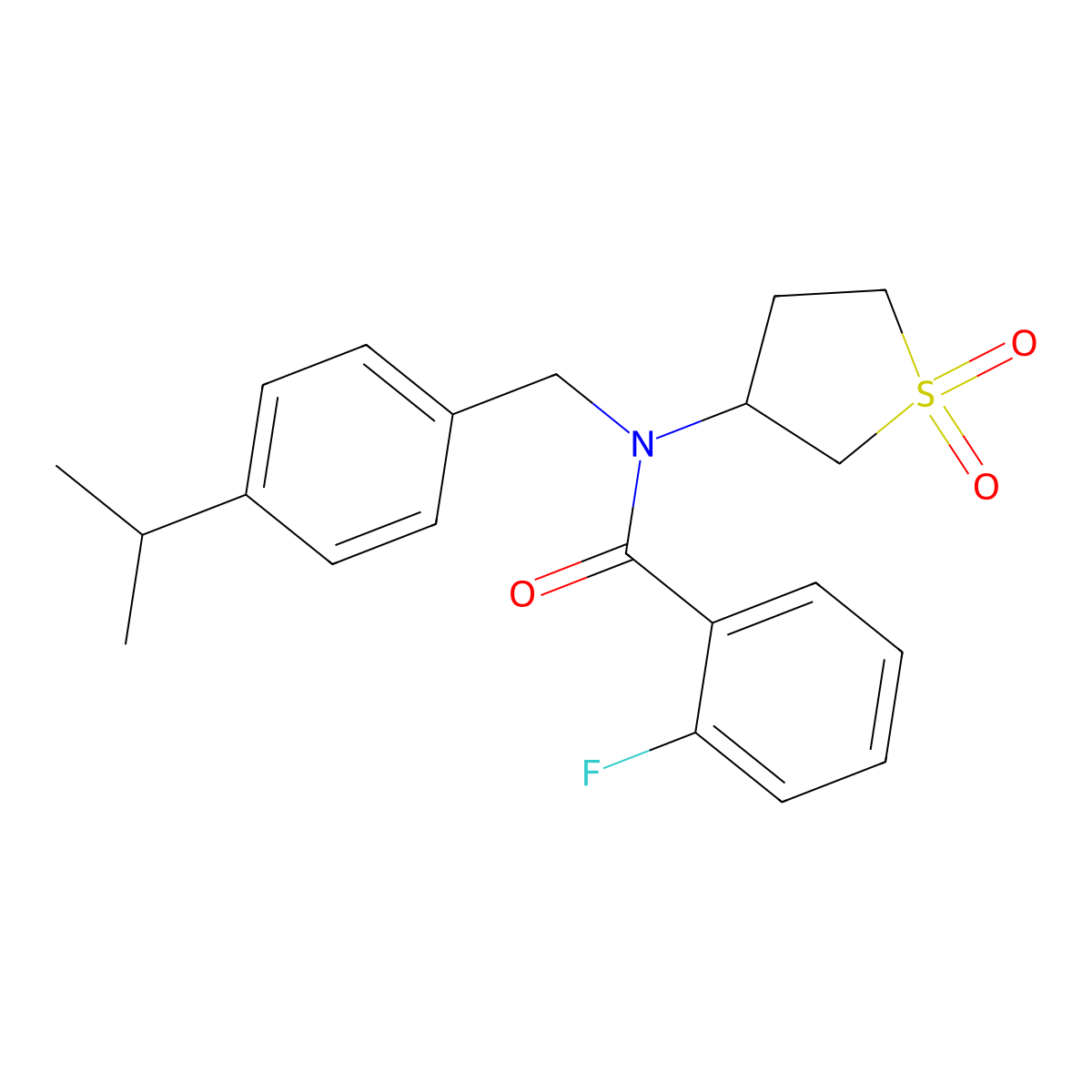 N-(1,1-dioxothiolan-3-yl)-2-fluoro-N-[(4-propan-2-ylphenyl)methyl]benzamide molecular structure, CAS 4888-20-4