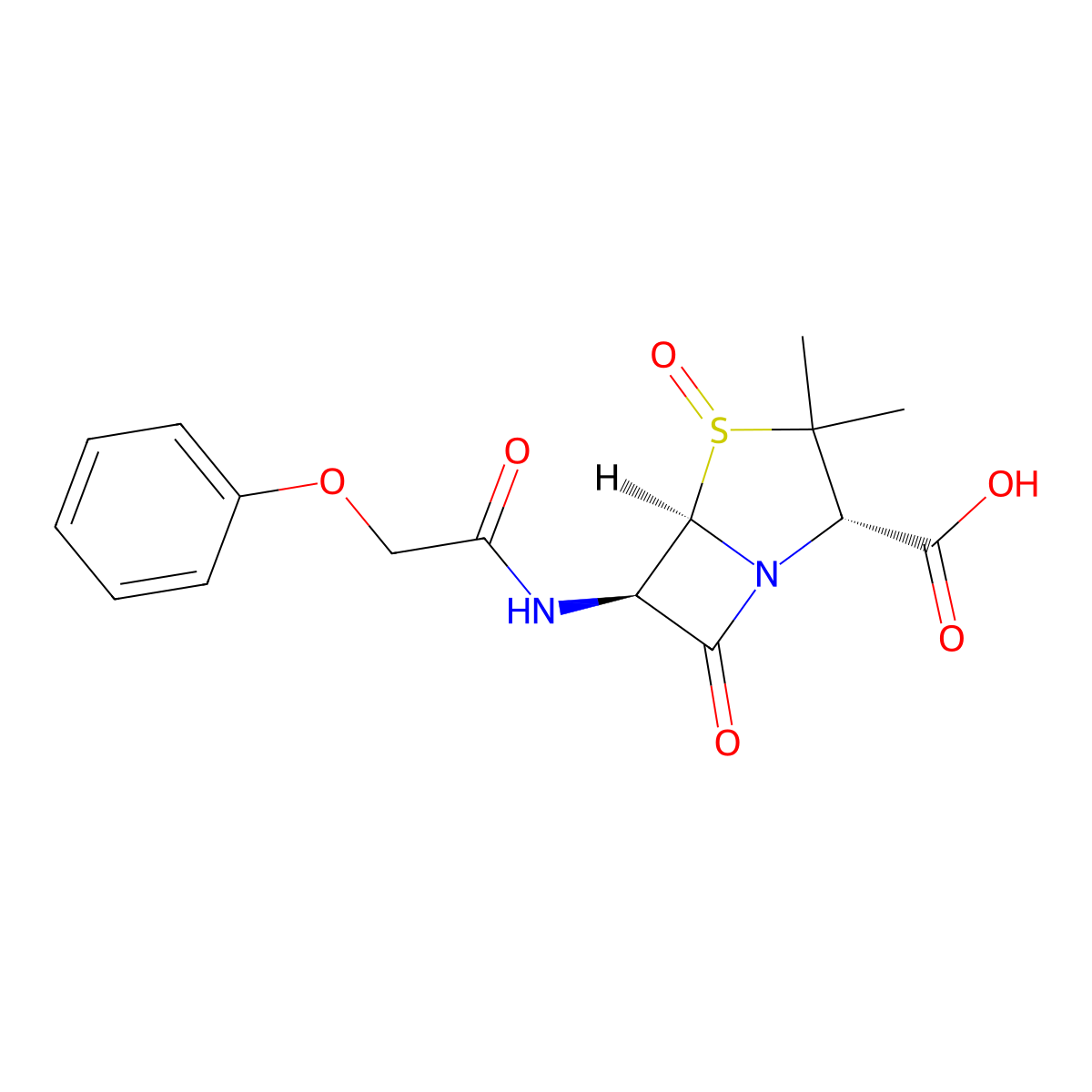 4-Thia-1-azabicyclo(3.2.0)heptane-2-carboxylic acid, 3,3-dimethyl-7-oxo-6-((2-phenoxyacetyl)amino)-, 4-oxide, (2S,5R,6R)- molecular structure, CAS 4888-90-8