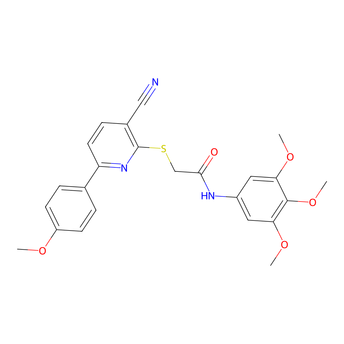 2-[3-cyano-6-(4-methoxyphenyl)pyridin-2-yl]sulfanyl-N-(3,4,5-trimethoxyphenyl)acetamide molecular structure, CAS 488800-69-7