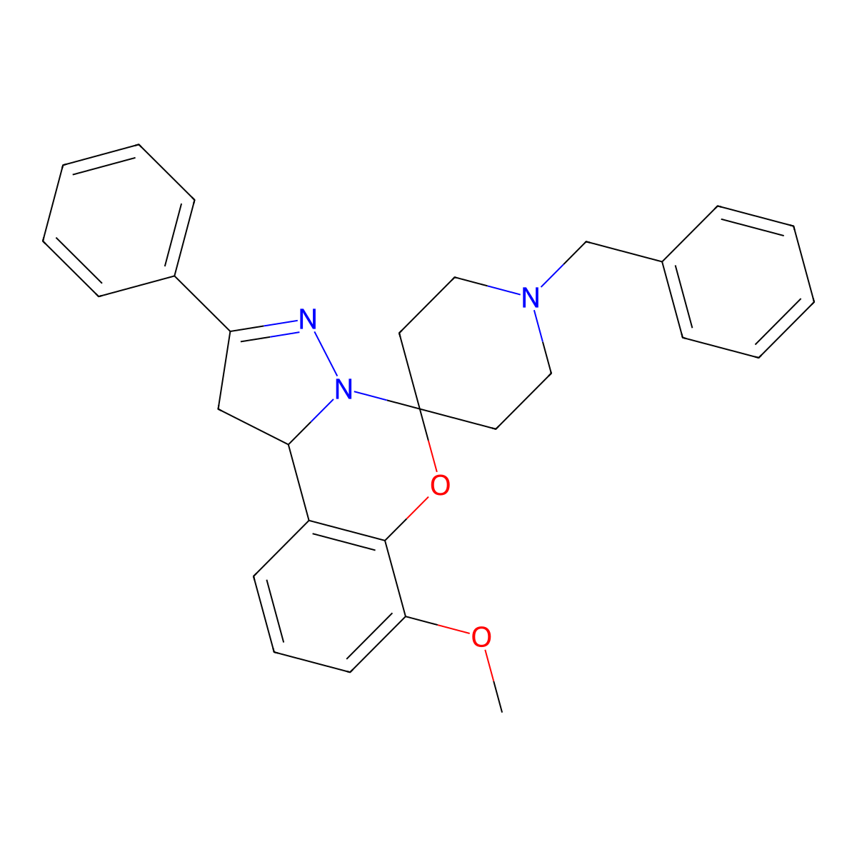 1-Benzyl-7'-methoxy-2'-phenyl-1',10b'-dihydrospiro[piperidine-4,5'-pyrazolo[1,5-c][1,3]benzoxazine] molecular structure, CAS 488801-09-8
