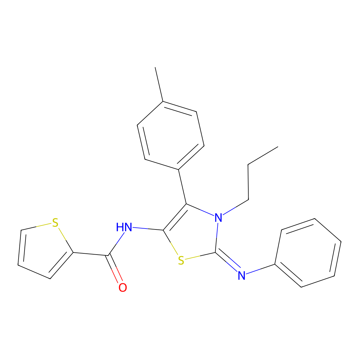 N-[(2E)-4-(4-methylphenyl)-2-(phenylimino)-3-propyl-2,3-dihydro-1,3-thiazol-5-yl]thiophene-2-carboxamide molecular structure, CAS 488801-29-2