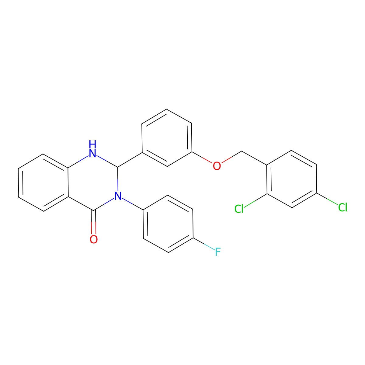2-[3-[(2,4-Dichlorophenyl)methoxy]phenyl]-3-(4-fluorophenyl)-1,2-dihydroquinazolin-4-one molecular structure, CAS 488801-31-6