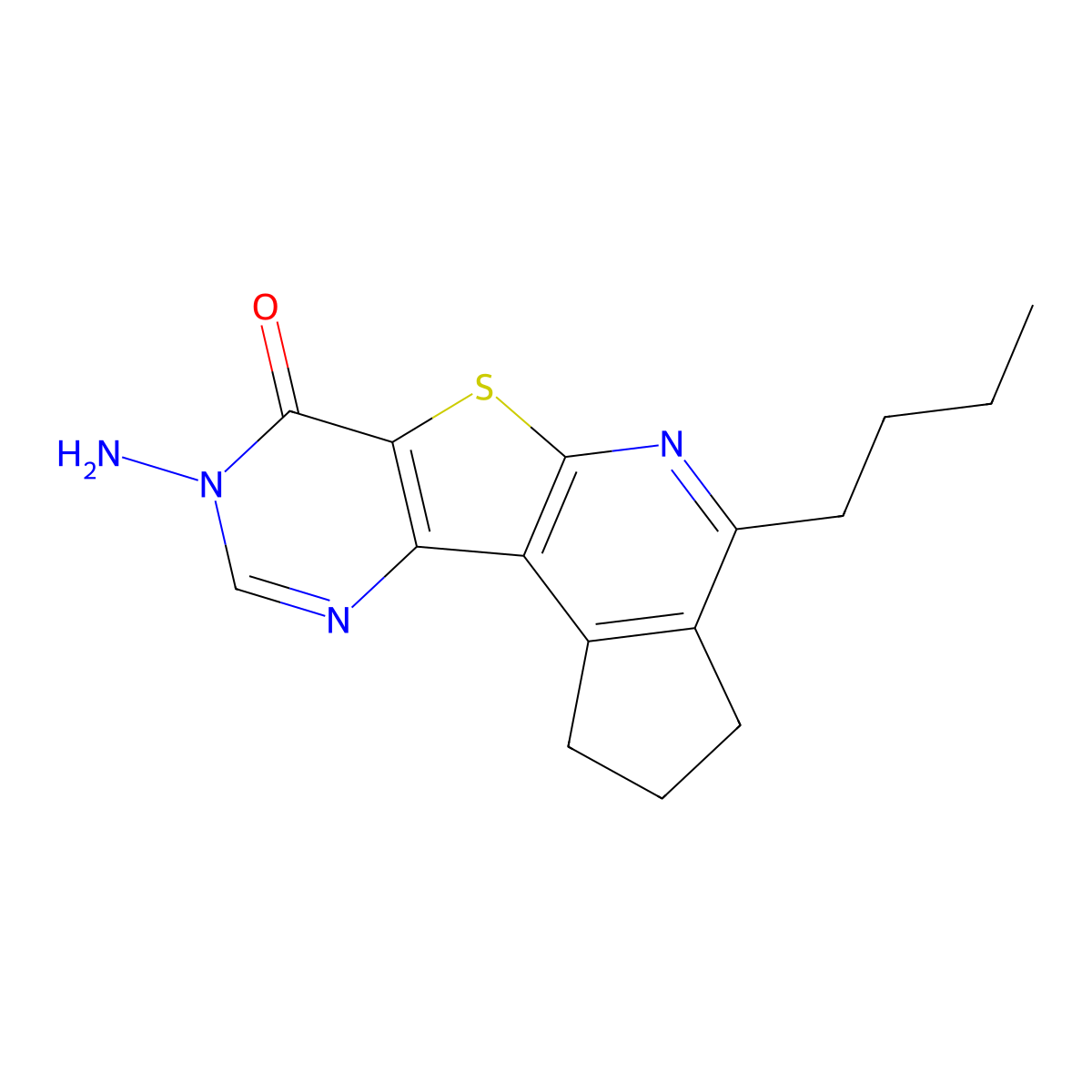 8-amino-4-butyl-2,3-dihydro-1H-cyclopenta[4',5']pyrido[3',2':4,5]thieno[3,2-d]pyrimidin-7(8H)-one molecular structure, CAS 488801-73-6