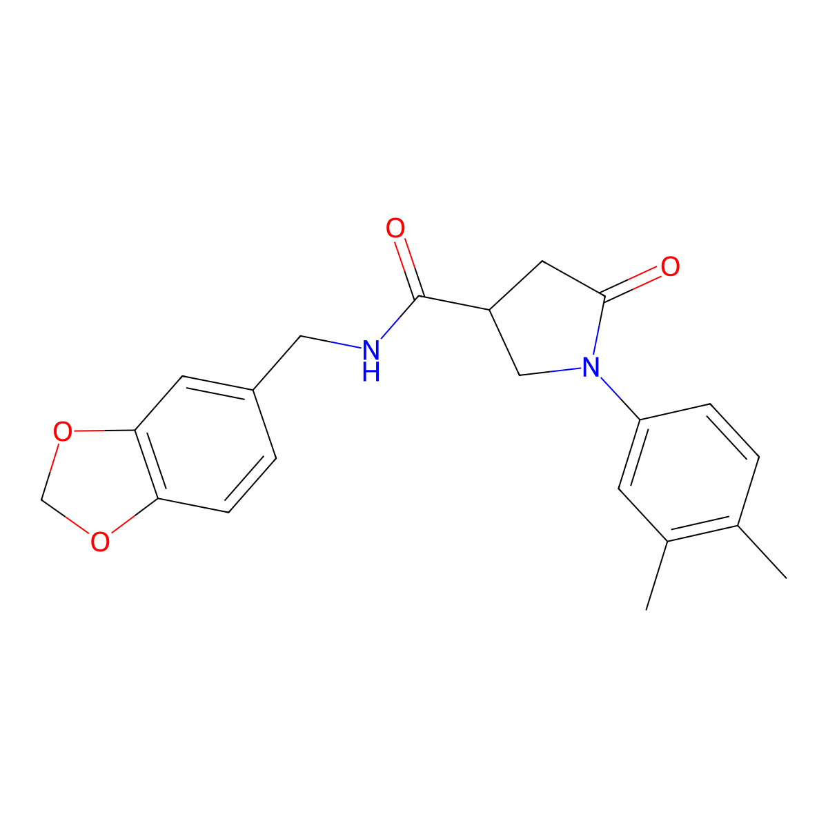 N-(1,3-benzodioxol-5-ylmethyl)-1-(3,4-dimethylphenyl)-5-oxo-3-pyrrolidinecarboxamide molecular structure, CAS 488801-98-5
