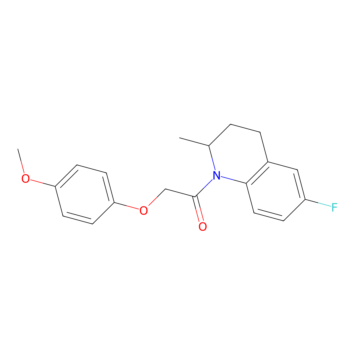 1-(6-fluoro-2-methyl-3,4-dihydroquinolin-1(2H)-yl)-2-(4-methoxyphenoxy)ethanone molecular structure, CAS 488802-65-9