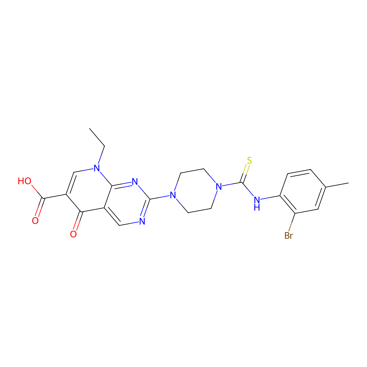 2-(4-((2-Bromo-4-methylphenyl)carbamothioyl)piperazin-1-yl)-8-ethyl-5-oxo-5,8-dihydropyrido[2,3-d]pyrimidine-6-carboxylic acid molecular structure, CAS 488803-19-6