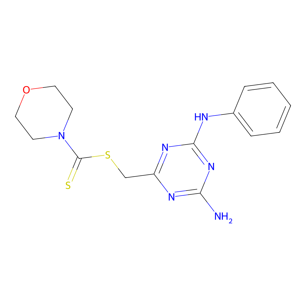 (4-Amino-6-anilino-1,3,5-triazin-2-yl)methyl morpholine-4-carbodithioate molecular structure, CAS 488803-72-1
